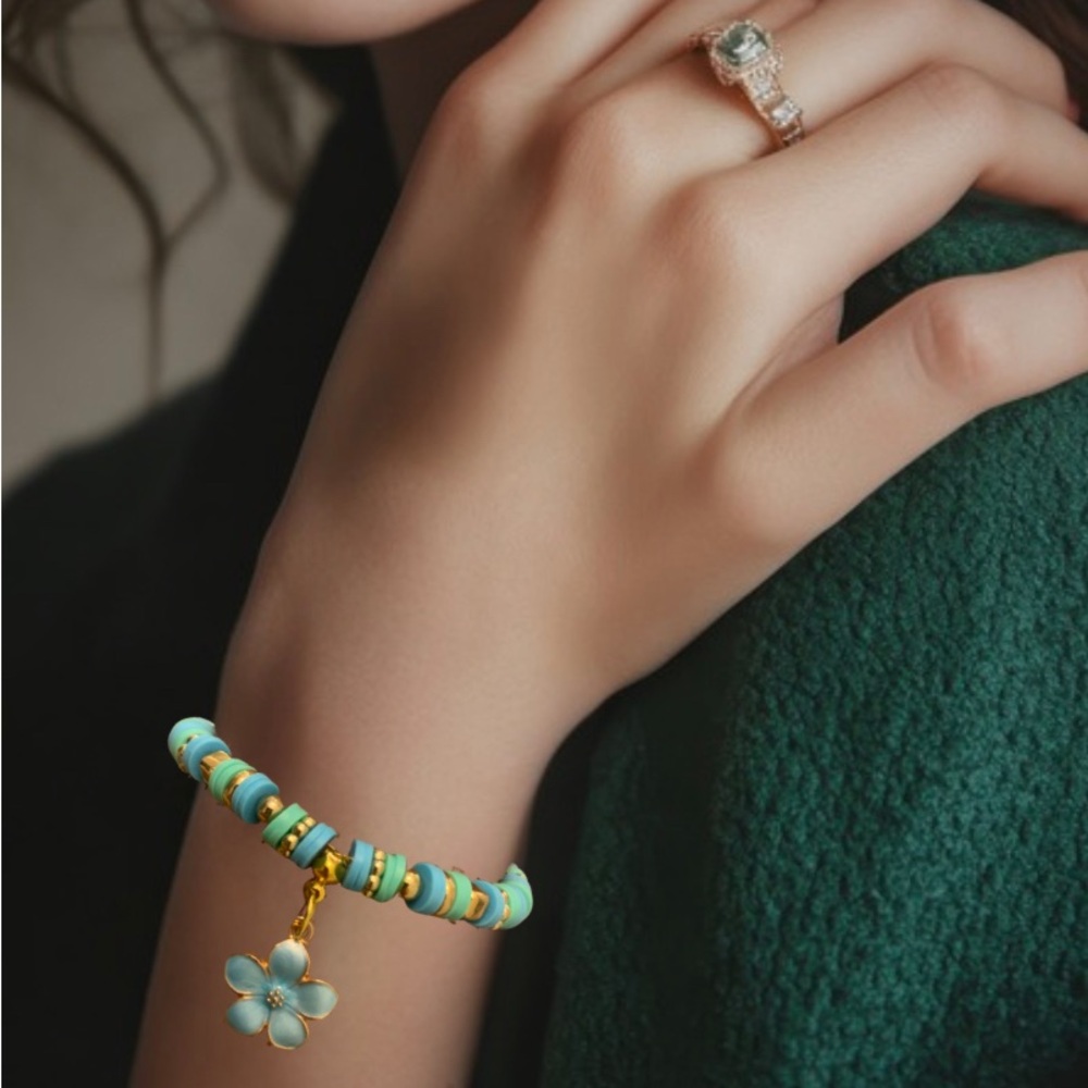 Custom Turquoise and Gold Floral Bracelet